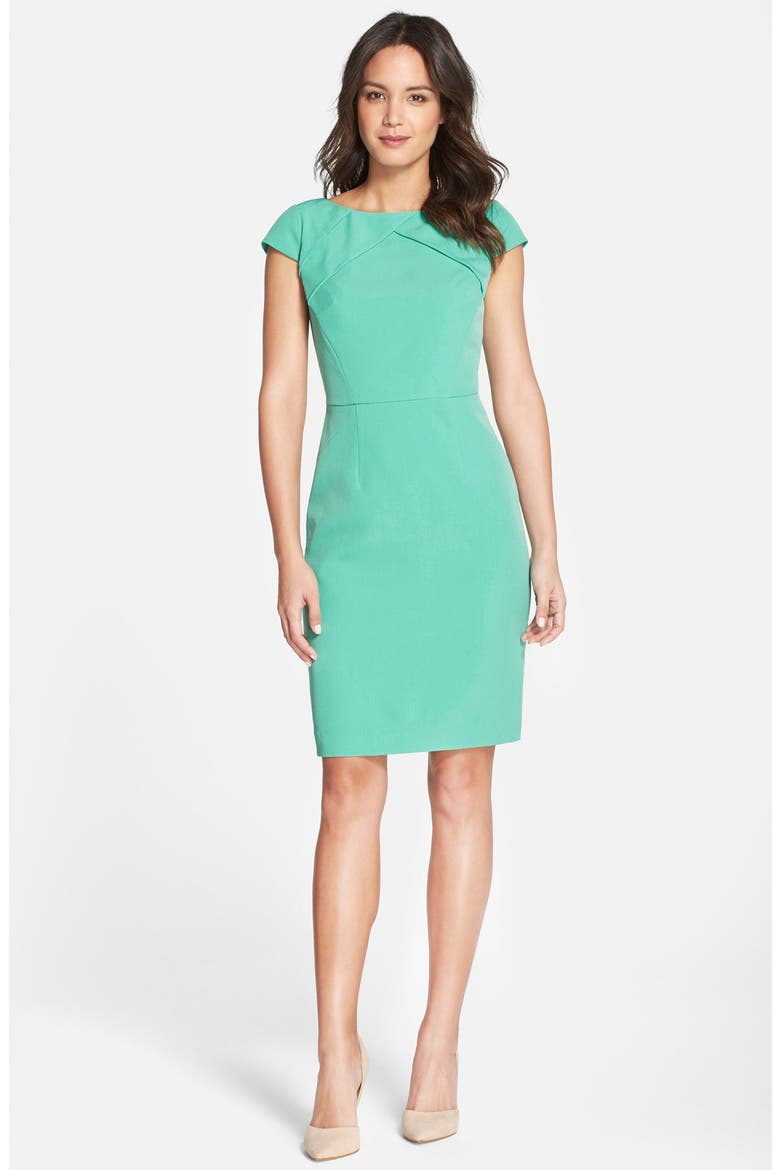 Pleat Detail Cap Sleeve Sheath Dress, Alternate, color, SEAFOAM