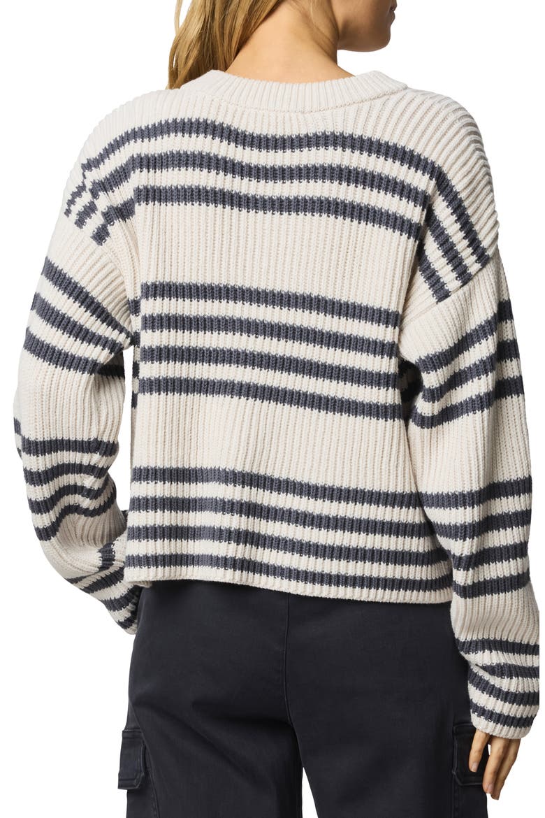 Alexandra Stripe Cotton Blend Cardigan, Alternate, color, MOONSTONE GREY/ INK BLUE