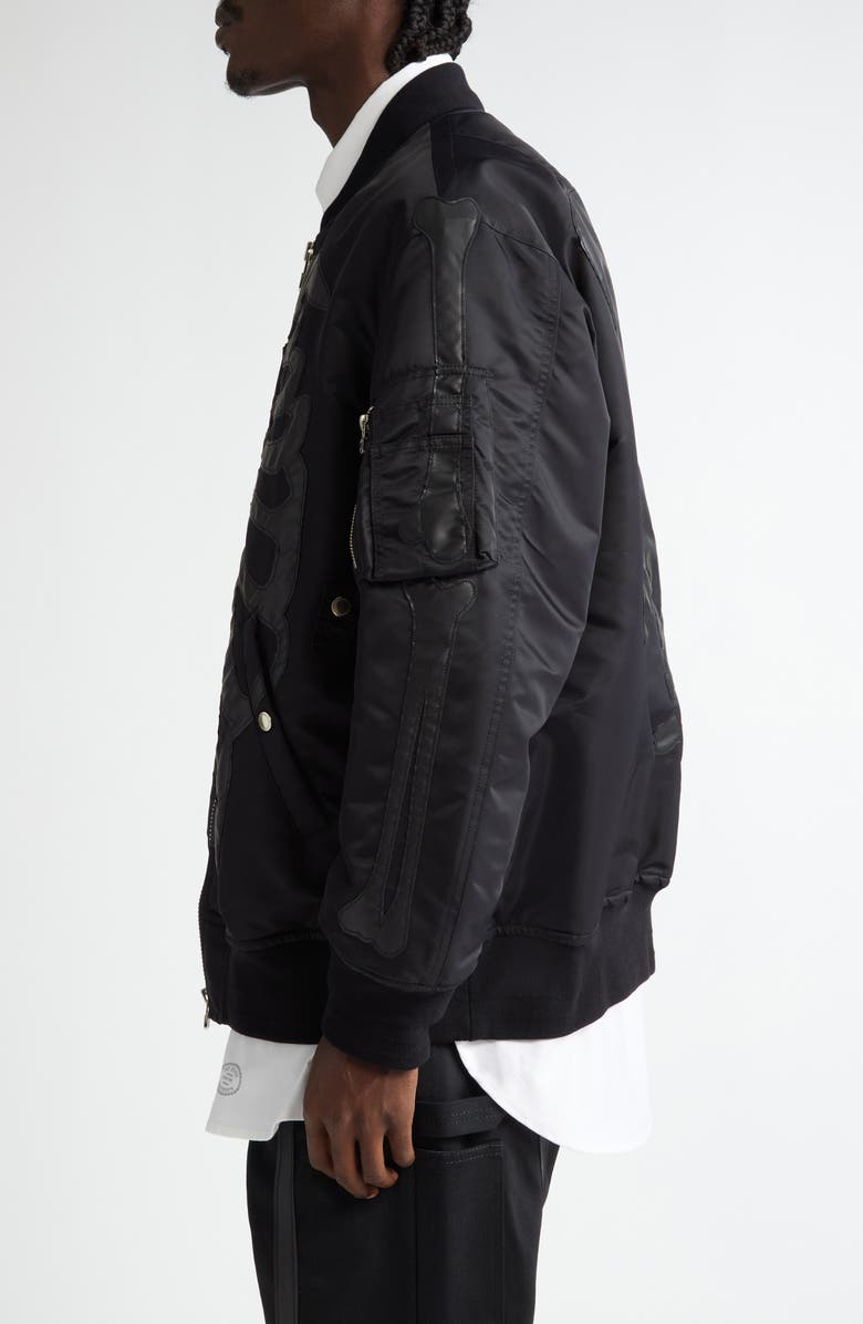 TAKAHIROMIYASHITA TheSoloist. Bone Appliqué Nylon Flight Jacket, Alternate, color, 