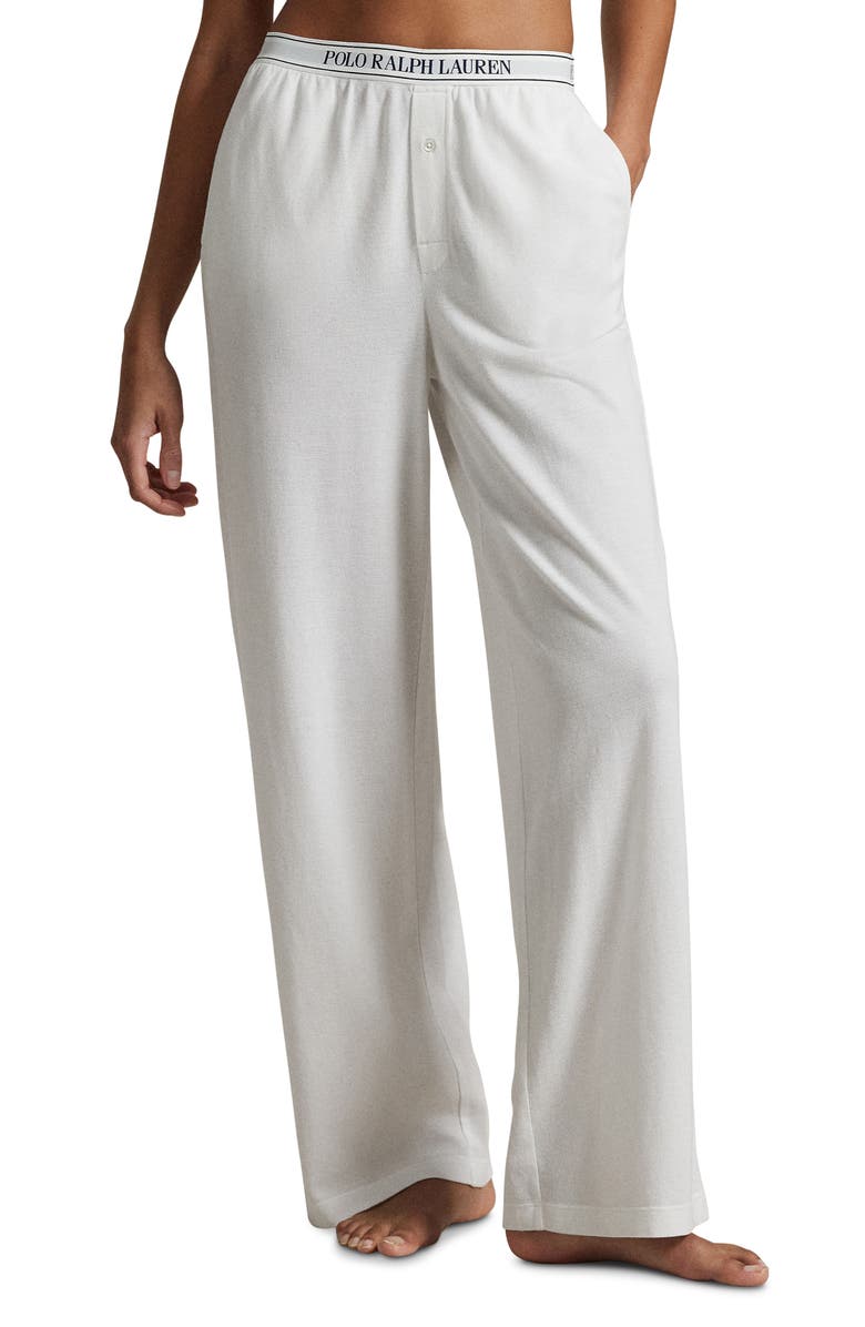 Polo Ralph Lauren Logo Waistband Cotton & Modal Pajama Pants, Main, color, White Cloud