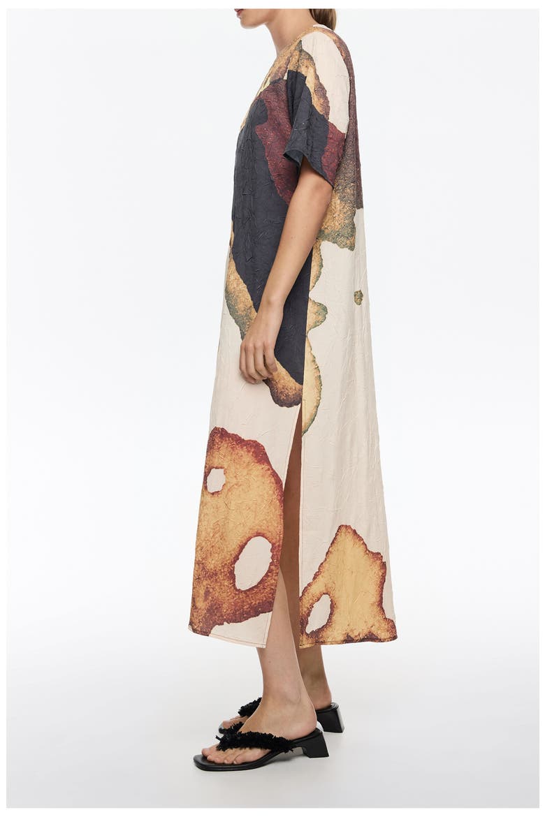 Abstract Straight Cut Maxi Dress With Cut-Outs, Alternate, color, ABSTRACT LIGHT YELLOW