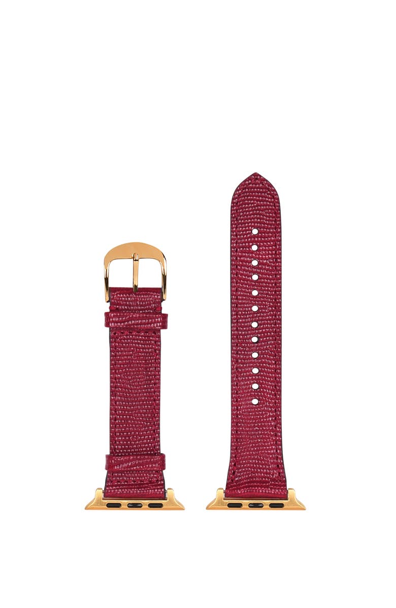 HYER GOODS Upcycled Leather Apple Watch Band, Main, color, Red / Gold- 38/40/41Mm