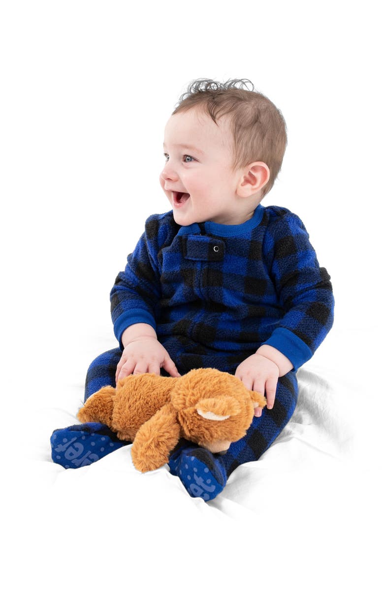 Leveret Footed Fleece Printed Holiday Pajamas, Alternate, color, Plaid Black 
Navy