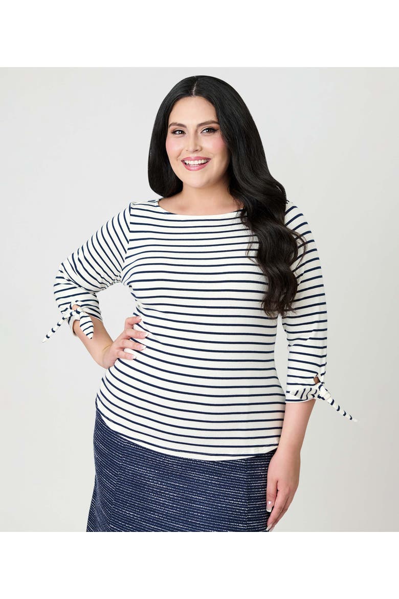 Plus Size Gracie Top, Alternate, color, Navy & White Stripe