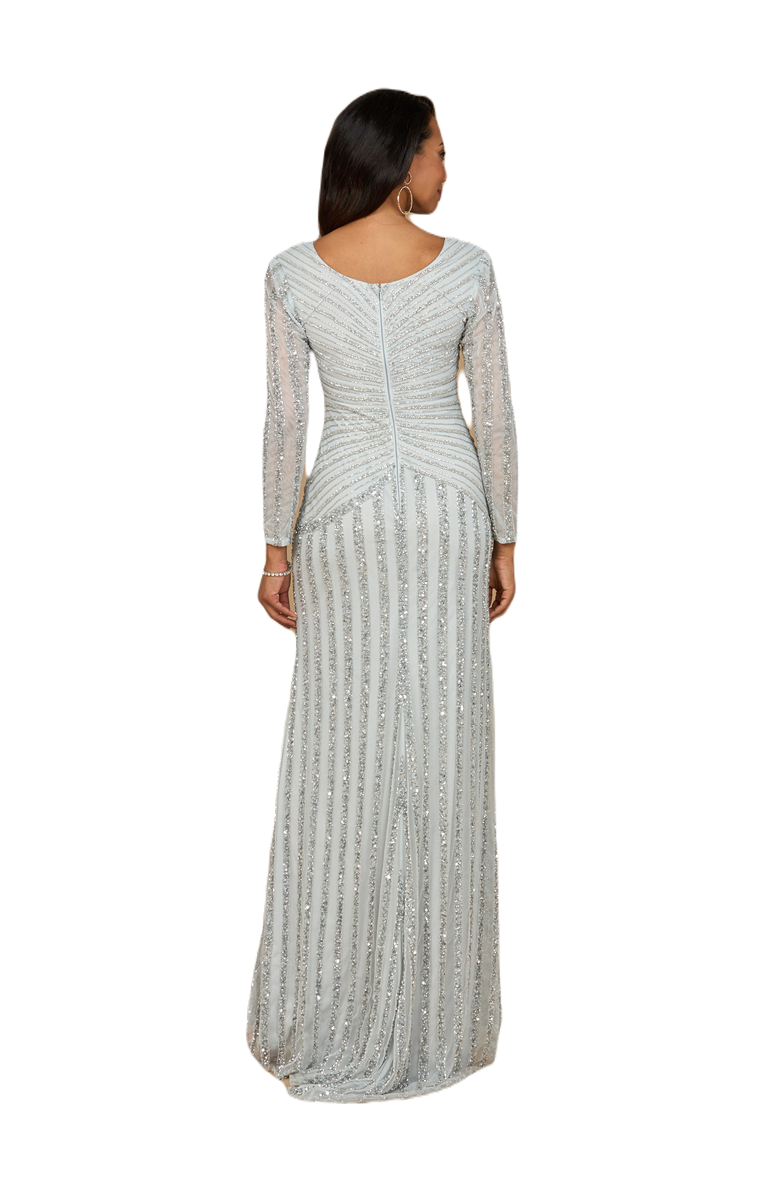 LARA New York Long Sleeve Beaded Gown, Alternate, color, Silver
