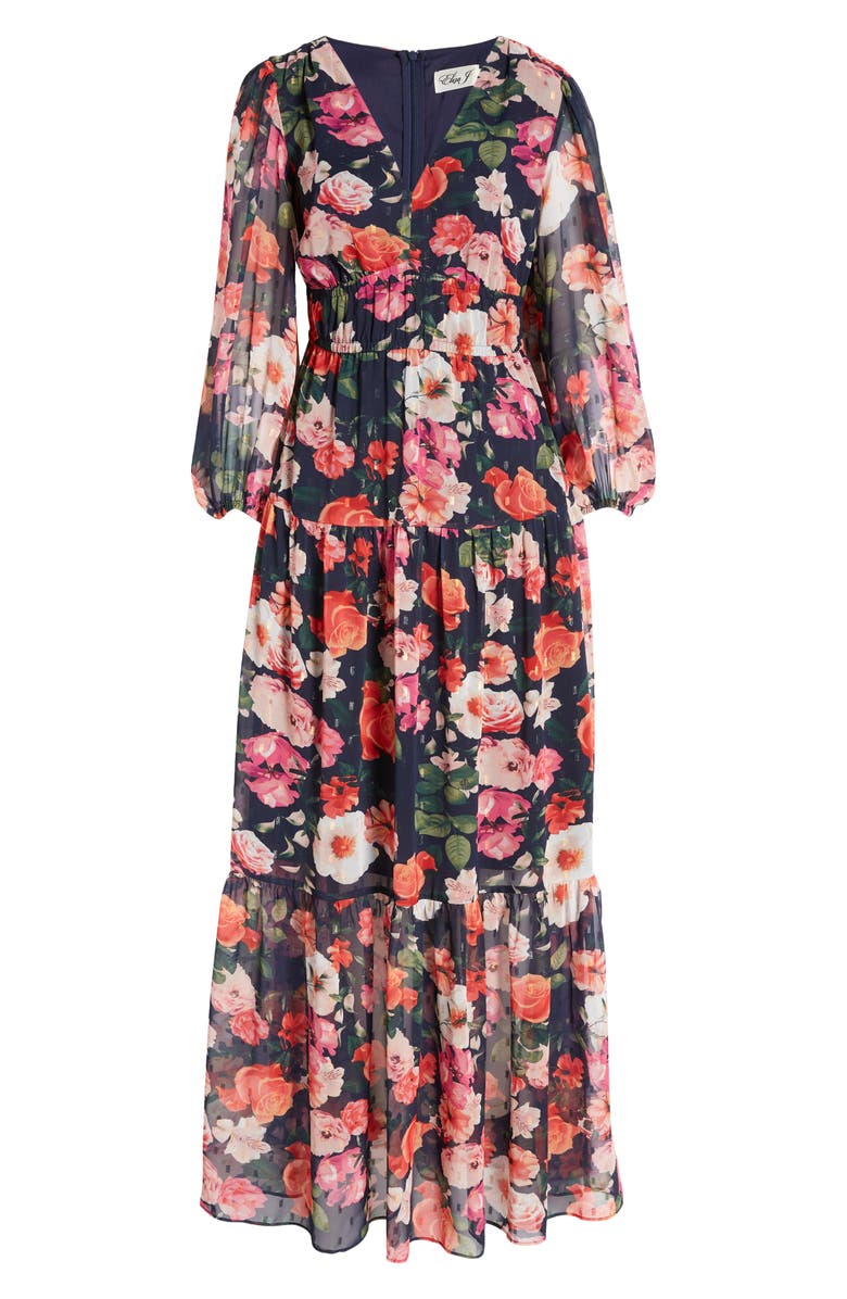 Eliza J Floral Long Sleeve Chiffon Maxi Dress, Alternate, color, 