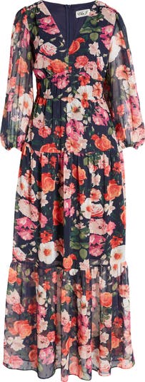 New store Eliza J Navy Floral Faux Wrap Maxi Dress 10