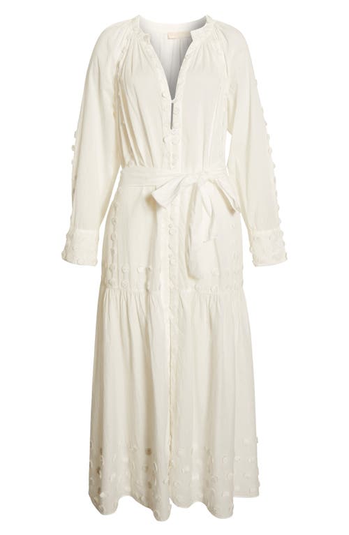 Ulla Johnson Emera Embroidered Tie Waist Long Sleeve Midi Dress In Neutral