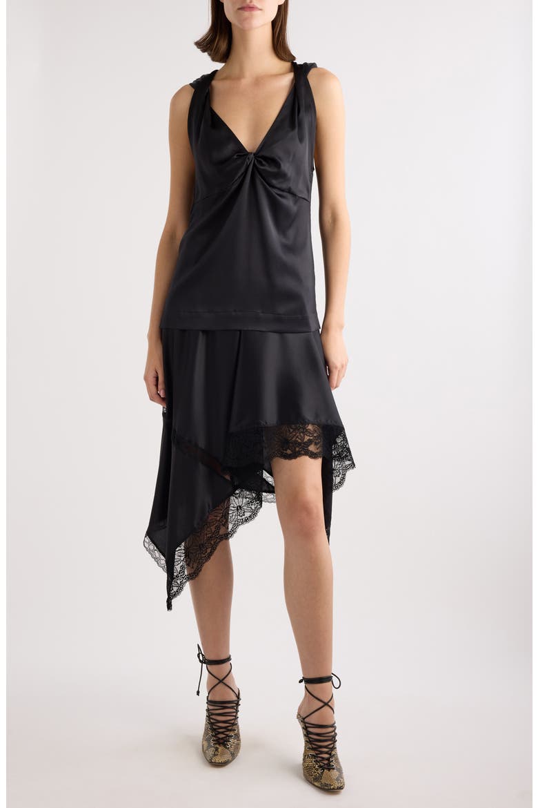 Twist Detail Stretch Silk Top, Alternate, color, BLACK