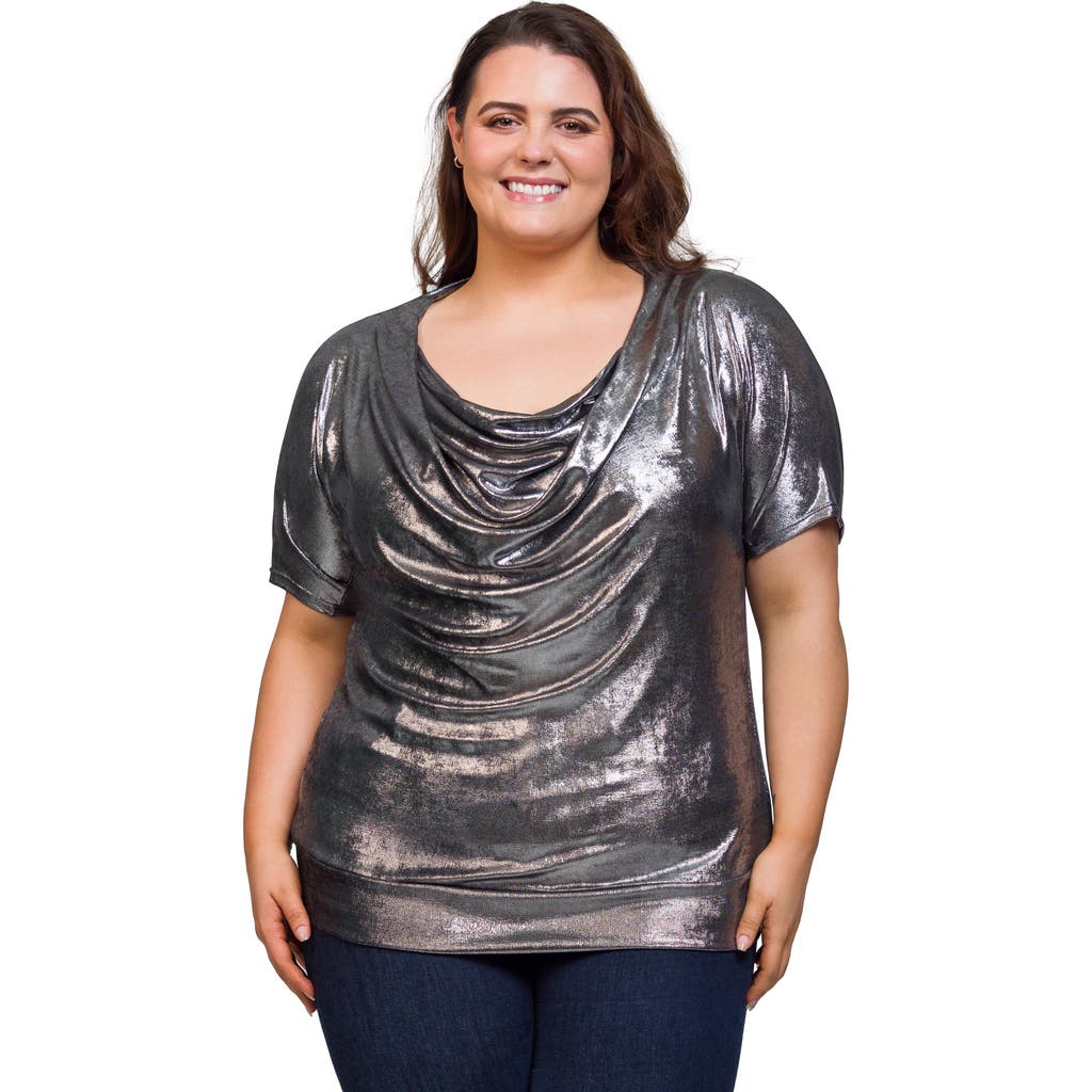 24seven Comfort Apparel Cowl Neck Short Sleeve Top With Banded Bottom In Black