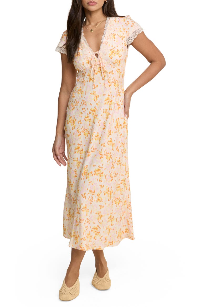 Aida Floral Midi Dress, Main, color, ORANGE