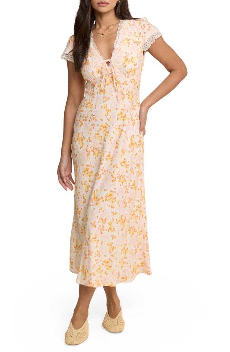 Nobody's Child Aida Floral Midi Dress, Main, color, Orange