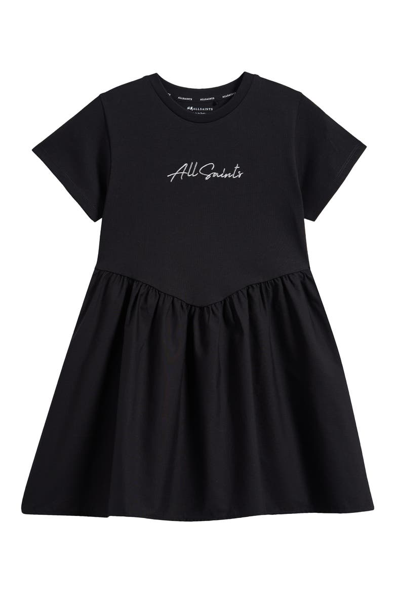 Kids' Script Logo Chevron Waist T-Shirt Dress, Main, color, BLACK