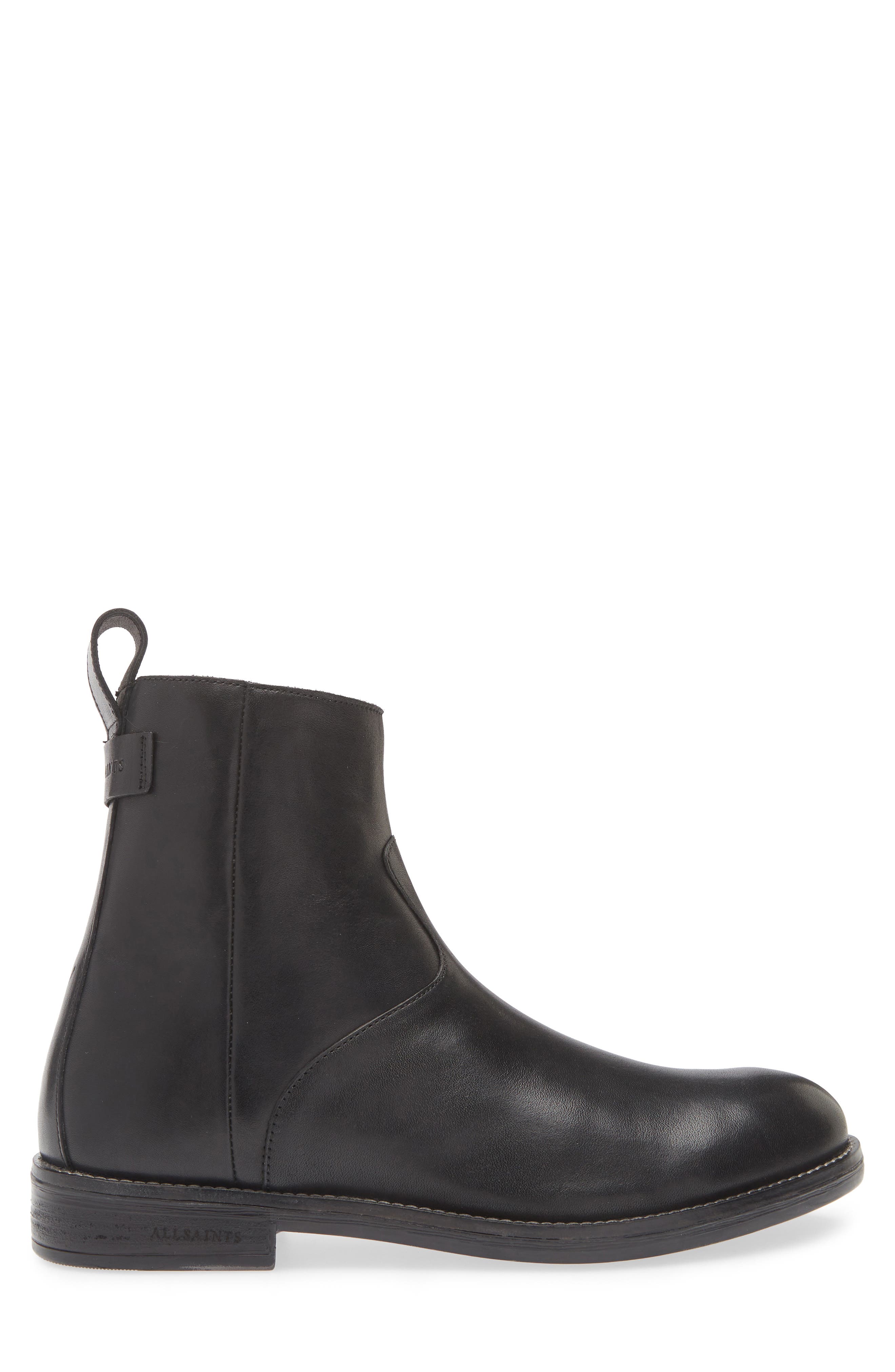 AllSaints Hollow Zip Leather Boot, Alternate, color, Black