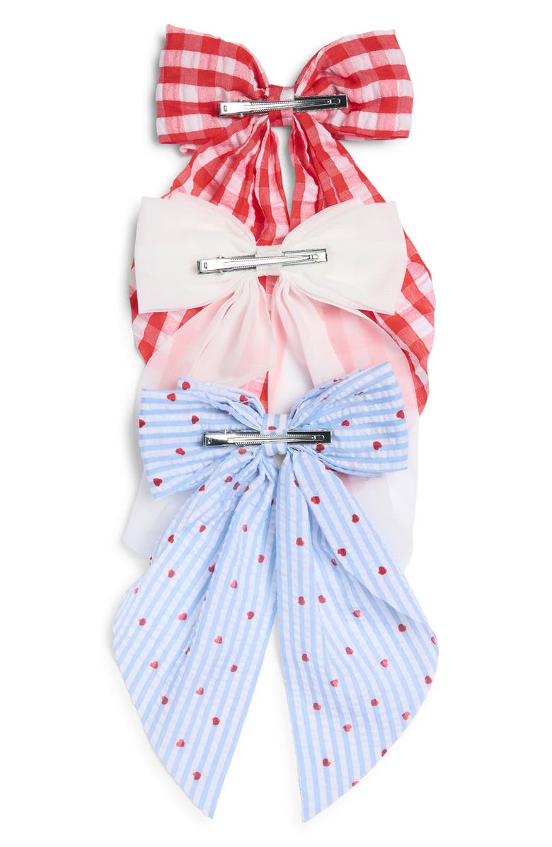 Capelli New York Kids' Assorted 3-Pack Bow Hair Clips, Alternate, color, Red Combo