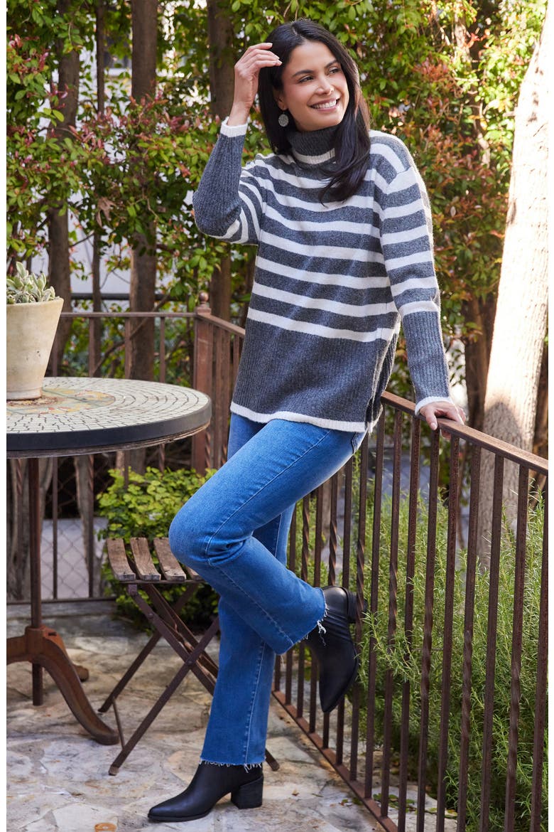Stripe Turtleneck Sweater, Alternate, color, DARK GRAY