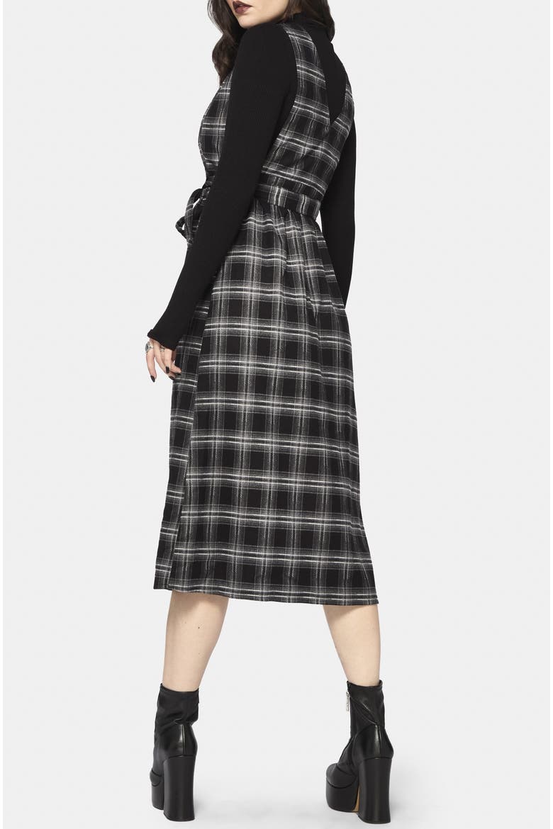 Lochan Check Wrap Pinafore Midi Dress, Alternate, color, Black