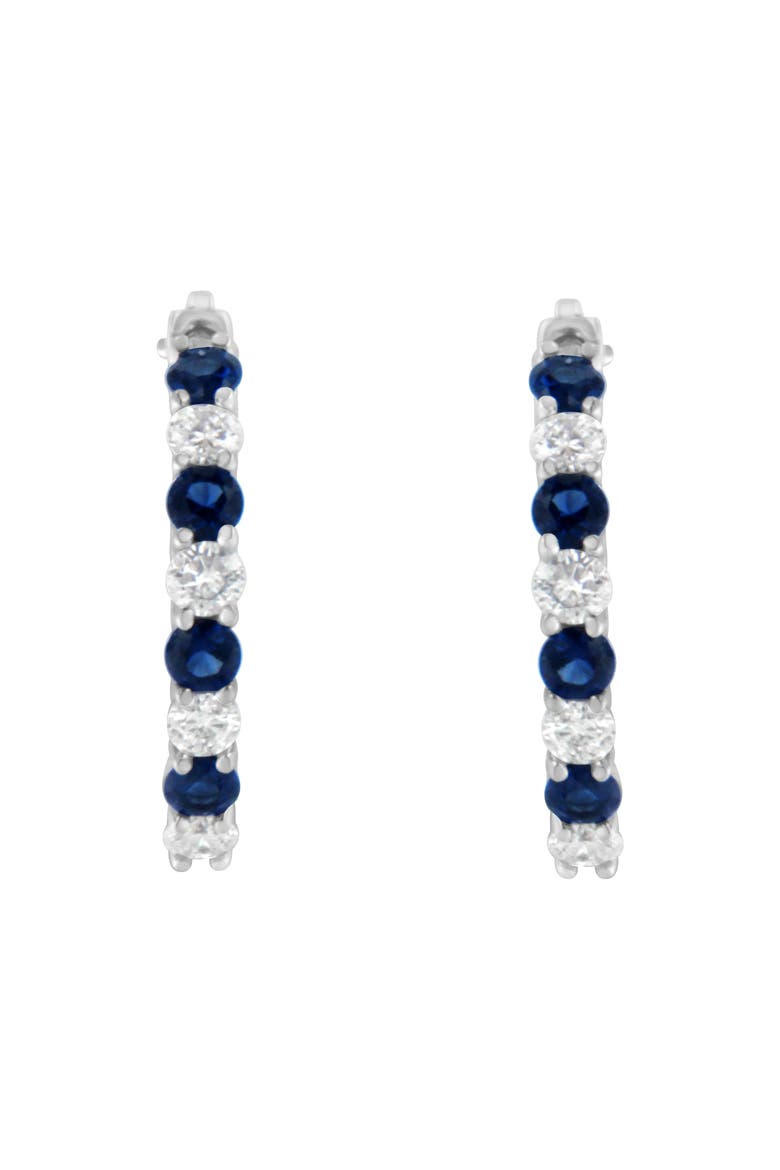 10K White Gold 2.5MM Sapphire Gemstone and 1/2 Cttw Diamond Hoop Earrings, Alternate, color, Blue Sapphire
