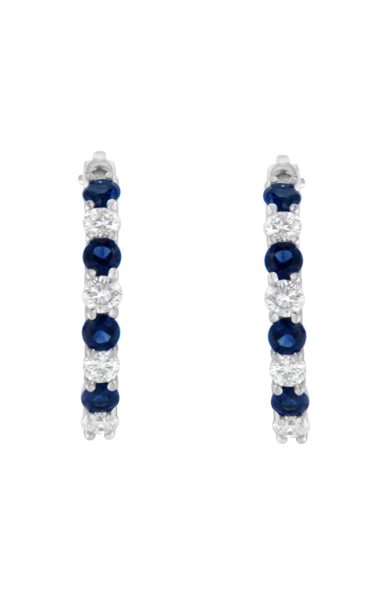 Haus of Brilliance 10K White Gold 2.5MM Sapphire Gemstone and 1/2 Cttw Diamond Hoop Earrings, Alternate, color, Blue Sapphire