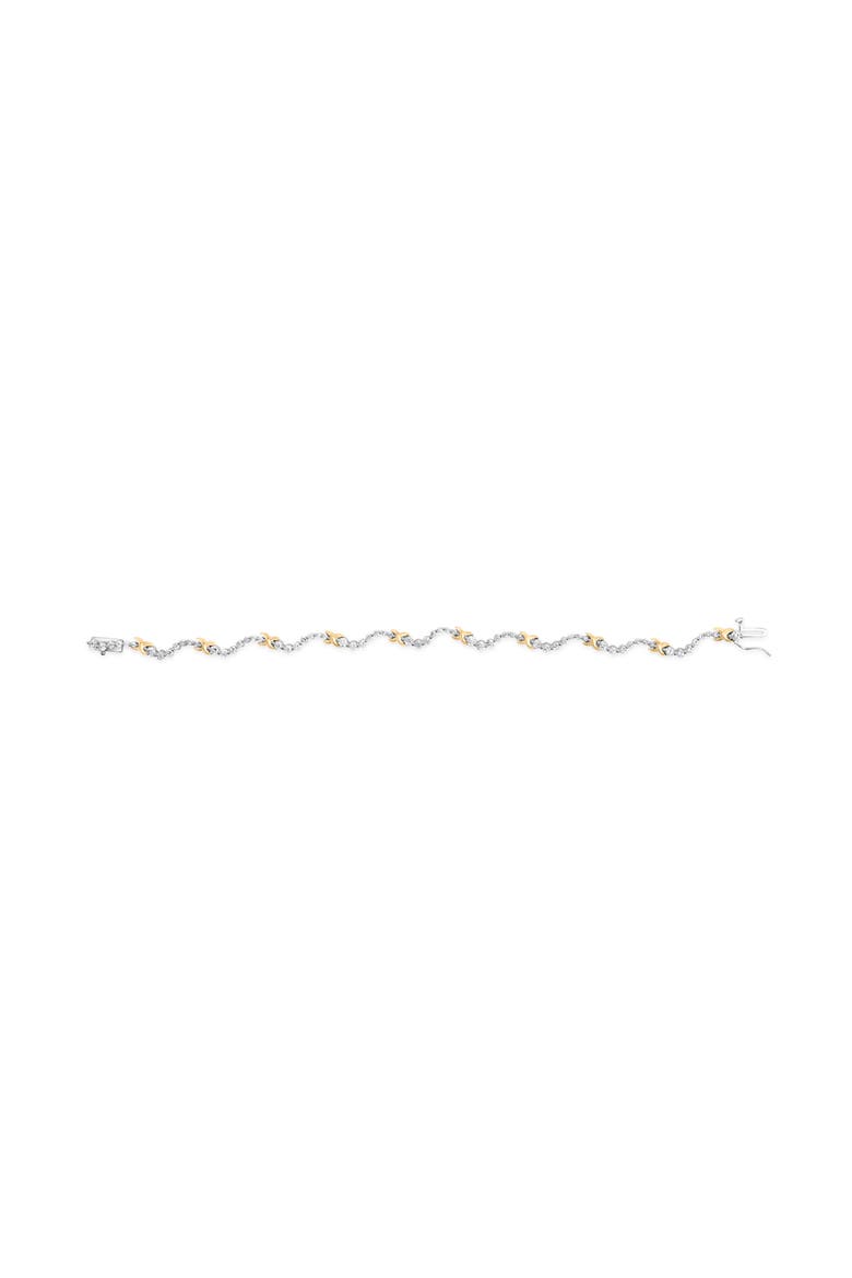 10K Two-Tone 2.00 Cttw Diamond "X" and Wave Link Bracelet - 7" Inches, Alternate, color, Yellow