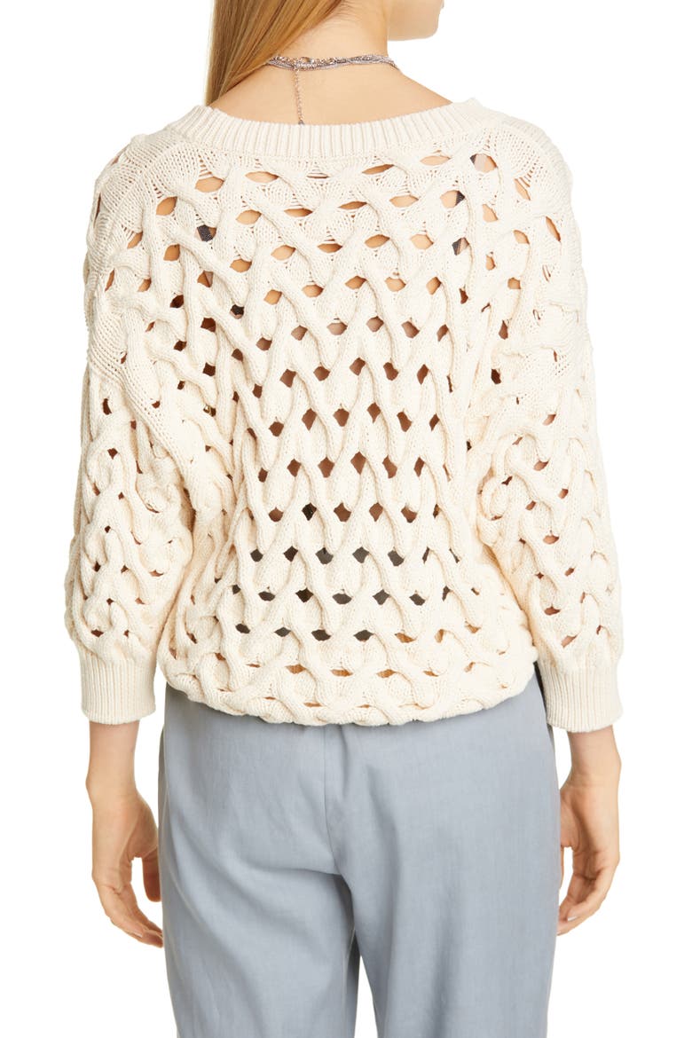 Cable Cotton & Nylon Sweater, Alternate, color, LATTE