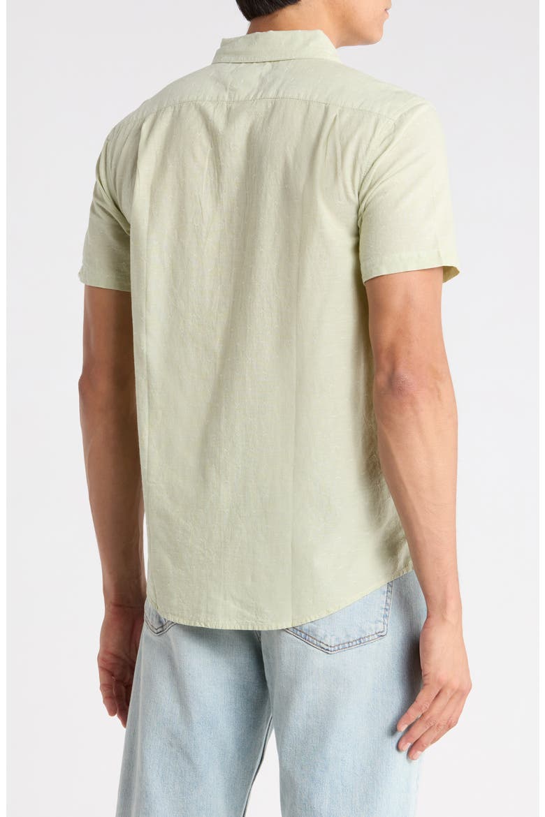 That'll Do Slim Fit Solid Short Sleeve Cotton Button-Down Shirt, Alternate, color, LAUREL GREEN