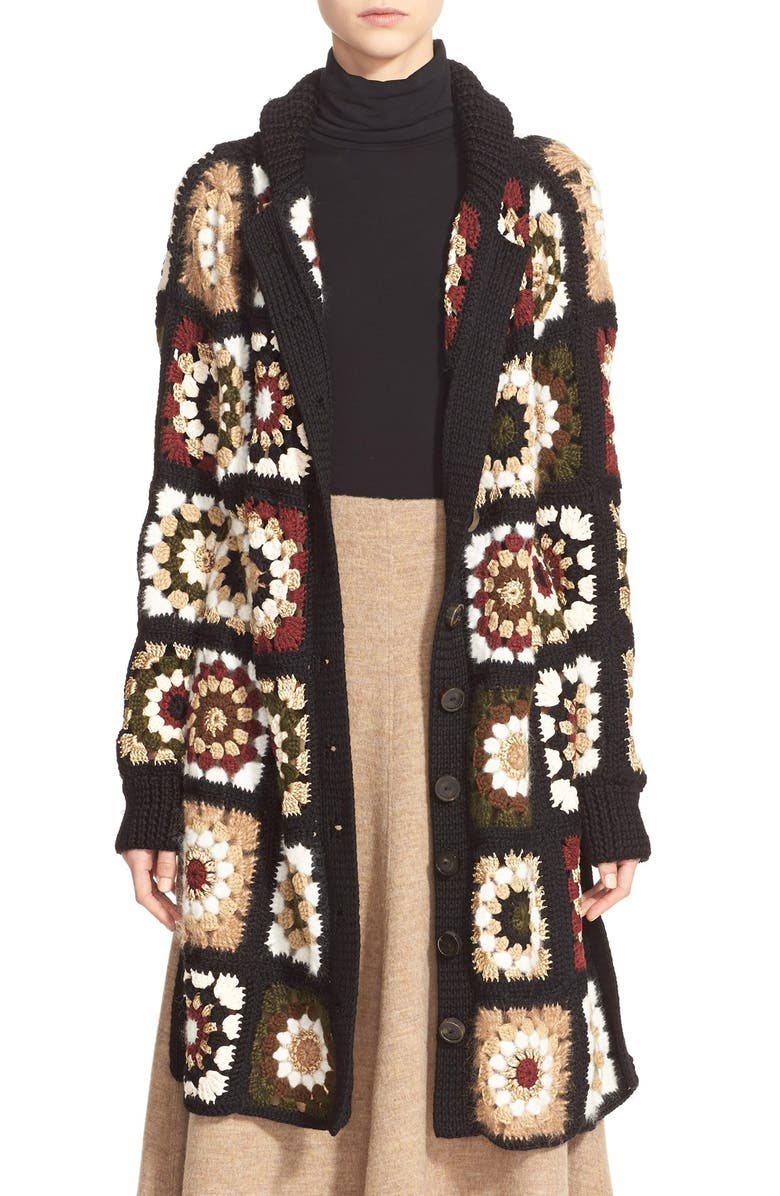 Rosetta Getty 'Granny Square' Mixed Media Cardigan, Main, color, 