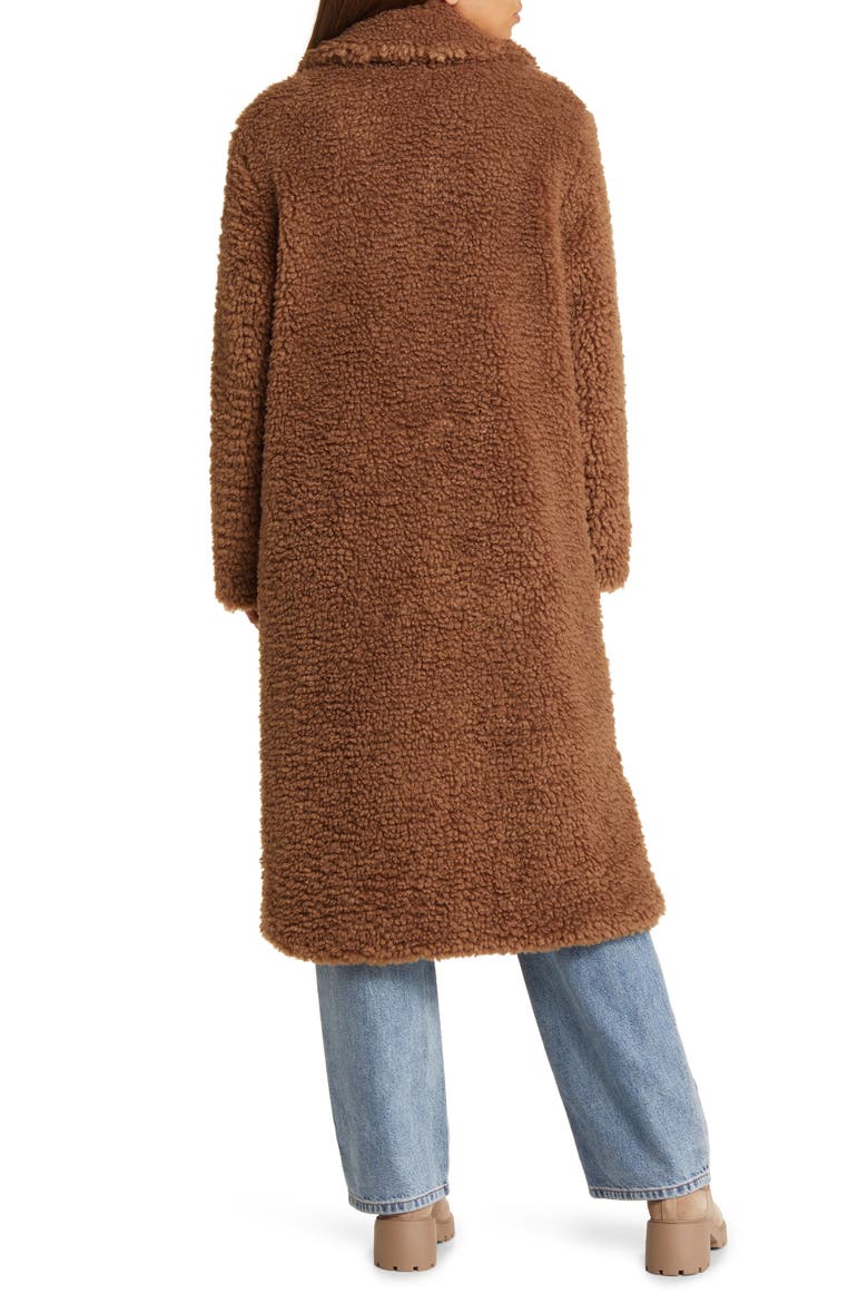 Faux Shearling Double Breasted Longline Coat, Alternate, color, BROWN