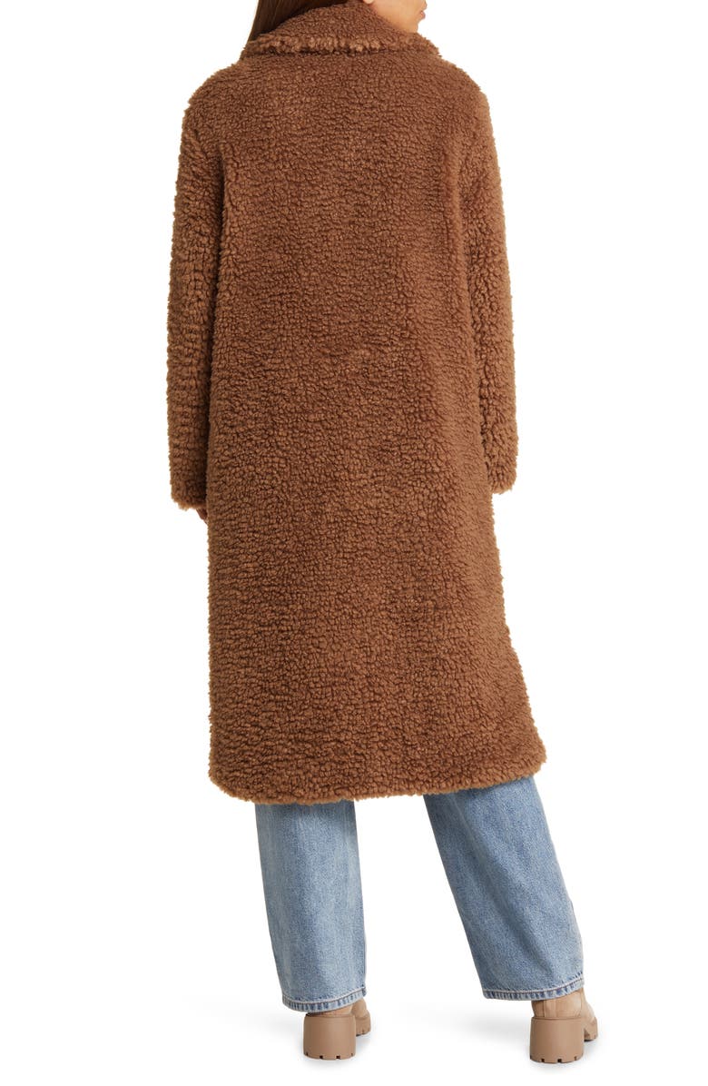 Bernardo Faux Shearling Double Breasted Longline Coat, Alternate, color, Brown