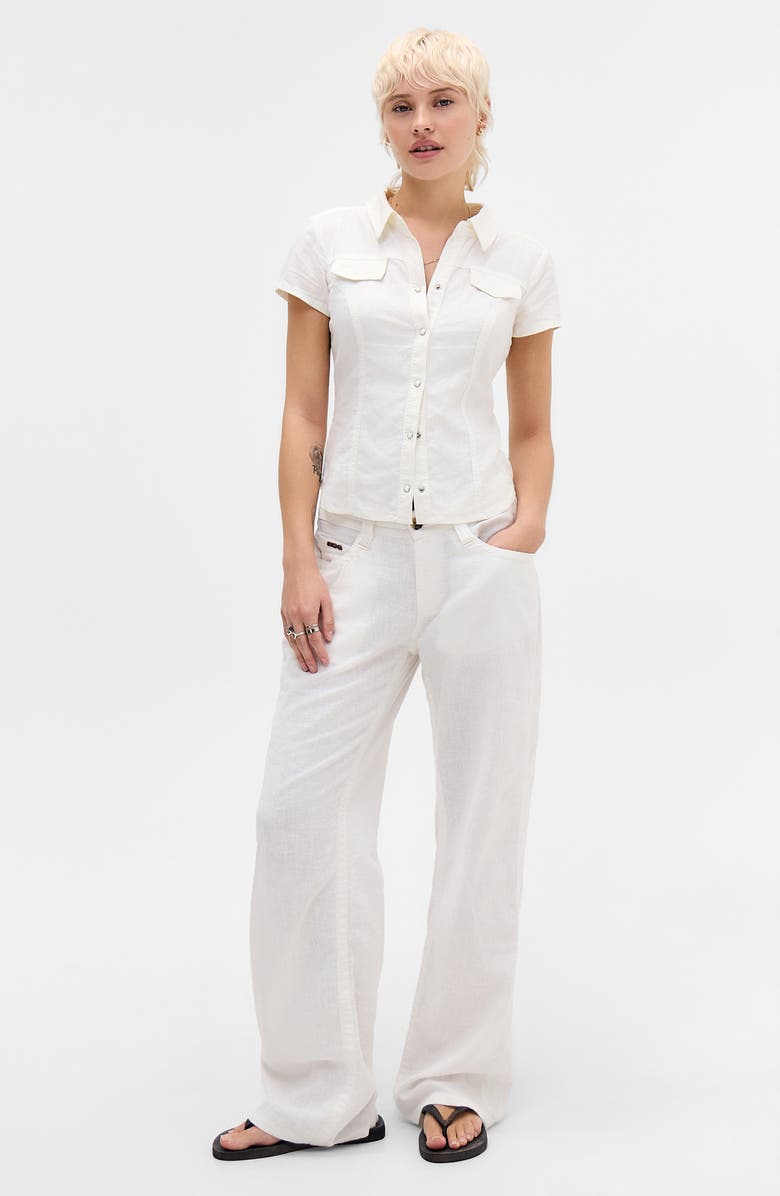 BDG Urban Outfitters Polly Linen Blend Button-Up Top, Alternate, color, White