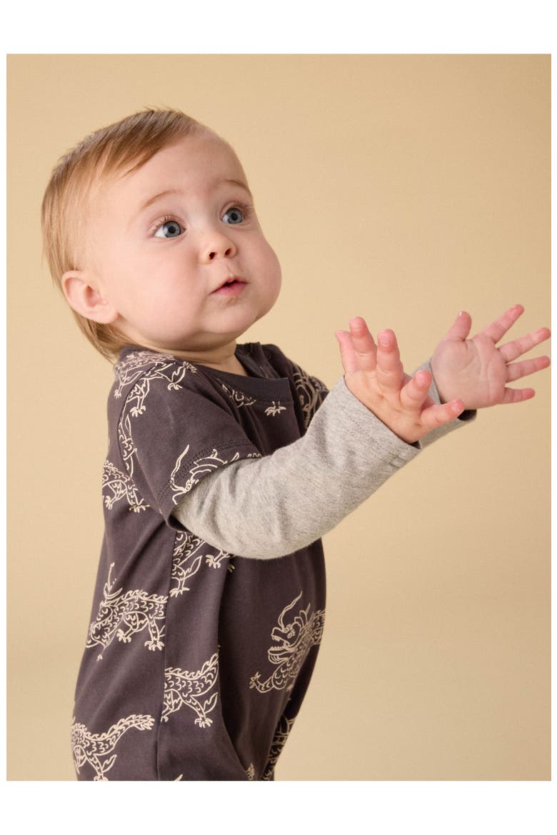 Layered Button-Up Baby Romper, Alternate, color, Korean Pottery Dragon