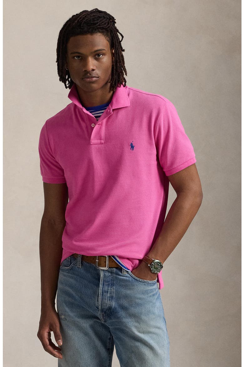 The Iconic Solid Pink Cotton Piqué Polo, Alternate, color, PEONY/ C7331