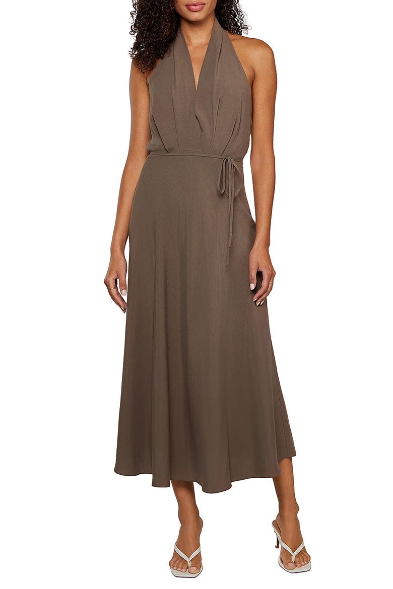Danny Halter Neck A-Line Dress, Main, color, CHOCOLATE
