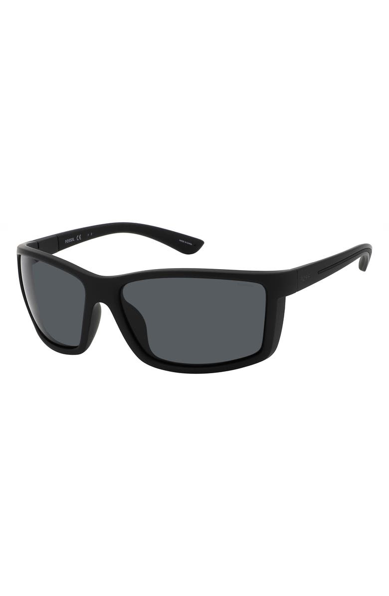 Fossil 63mm Polarized Rectangular Sunglasses, Alternate, color, Matte Black