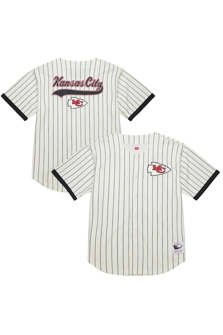 Men's Mitchell & Ness  Cream Kansas City Chiefs Final Seconds Vintage Logo Mesh Button-Up Shirt, Main, color, Cream