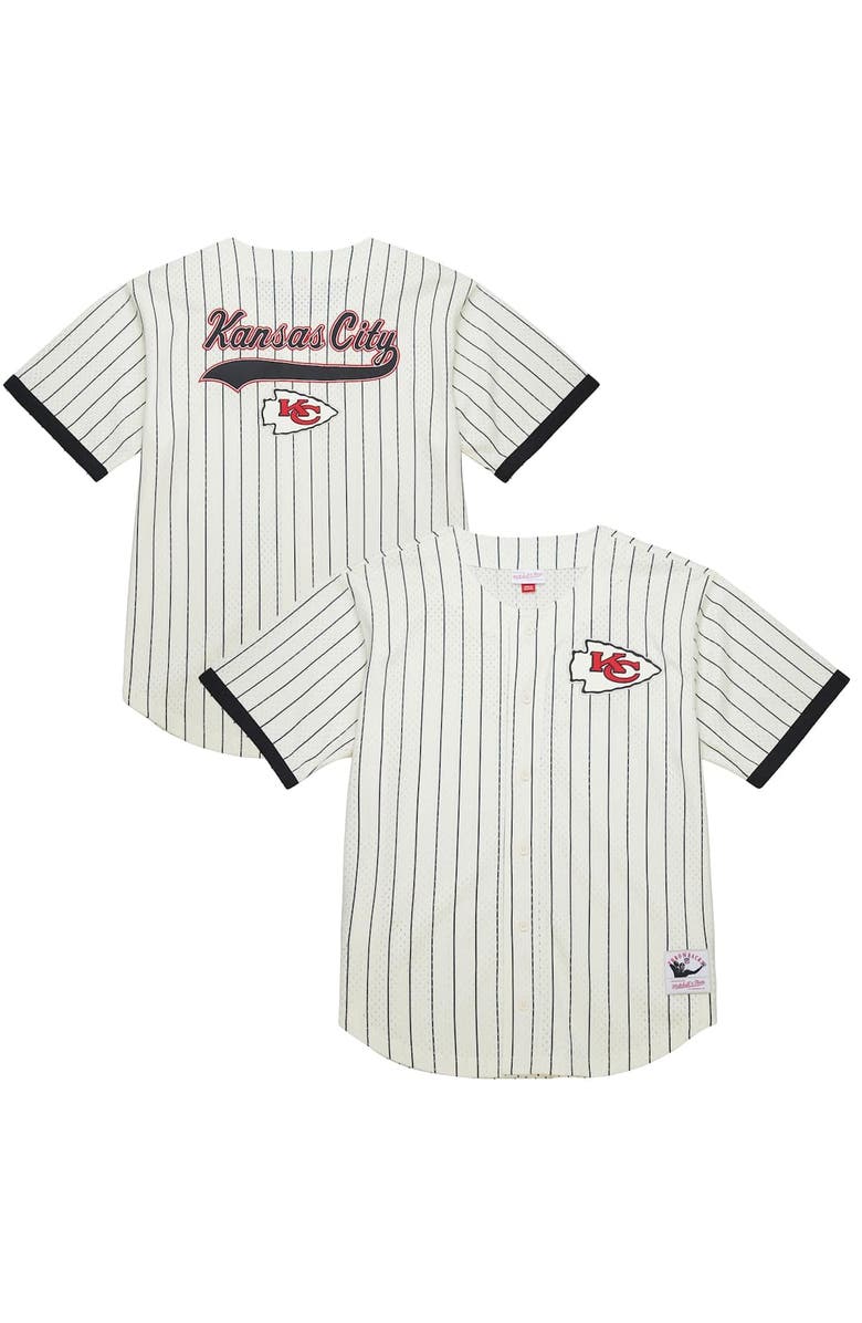 Mitchell & Ness Men's Mitchell & Ness Cream Kansas City Chiefs Final Seconds Vintage Logo Mesh Button-Up Shirt, Main, color, Cream