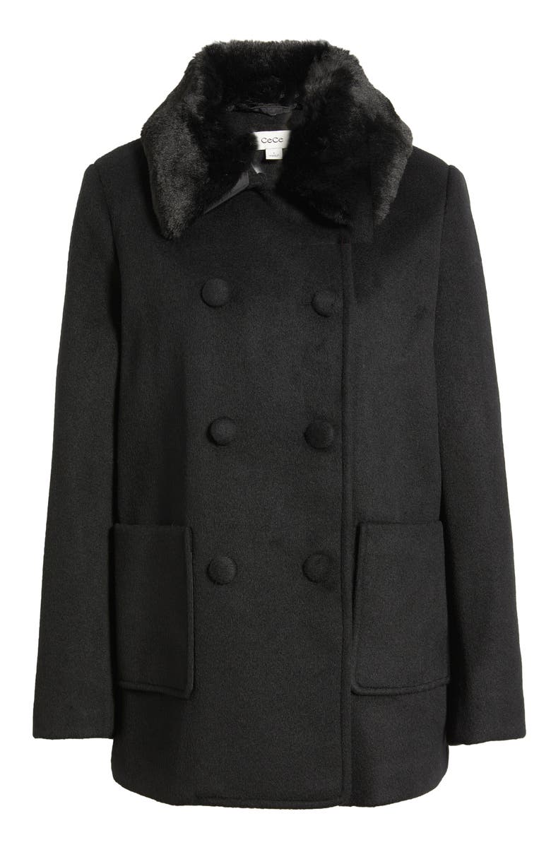 CeCe Faux Fur Collar Double Breasted Coat, Alternate, color, 