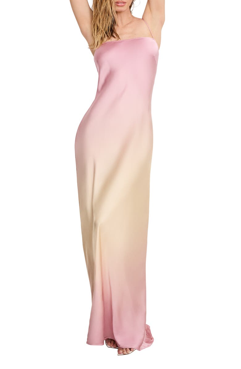 Good American Satin Maxi Slipdress, Main, color, Sunset Gradient004