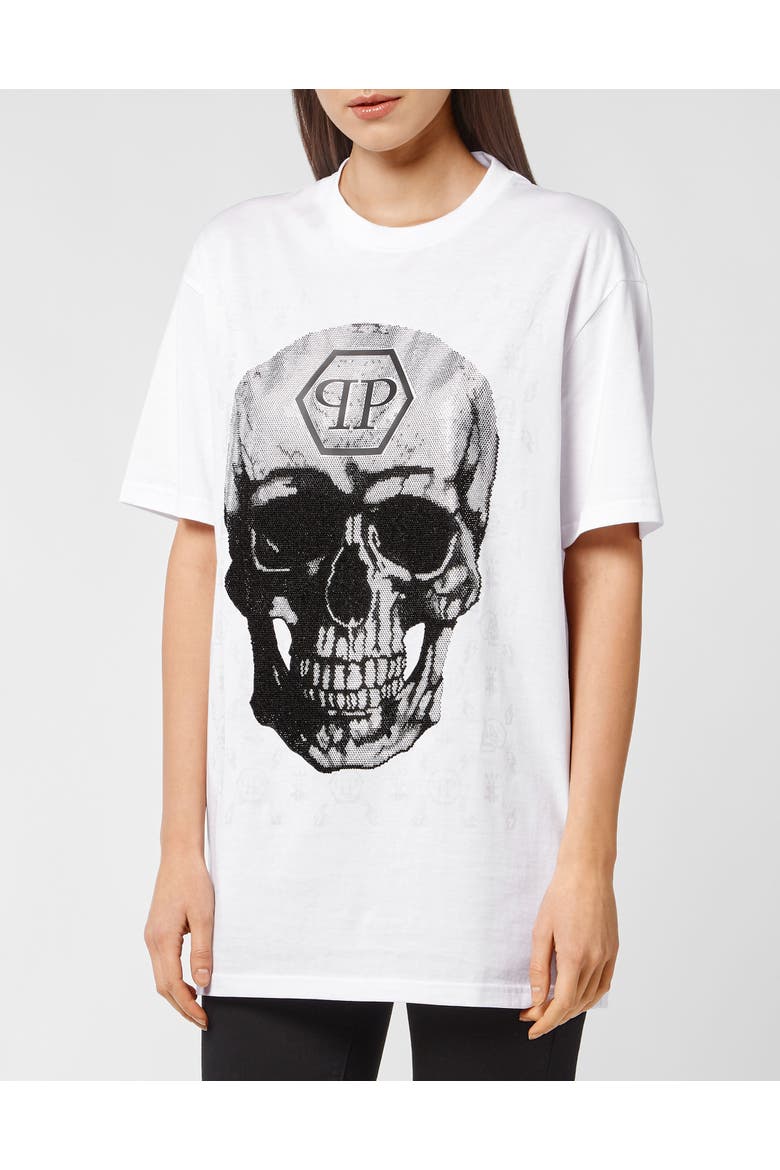 T-Shirt Round Neck Skull And Plein Unisex, Alternate, color, white