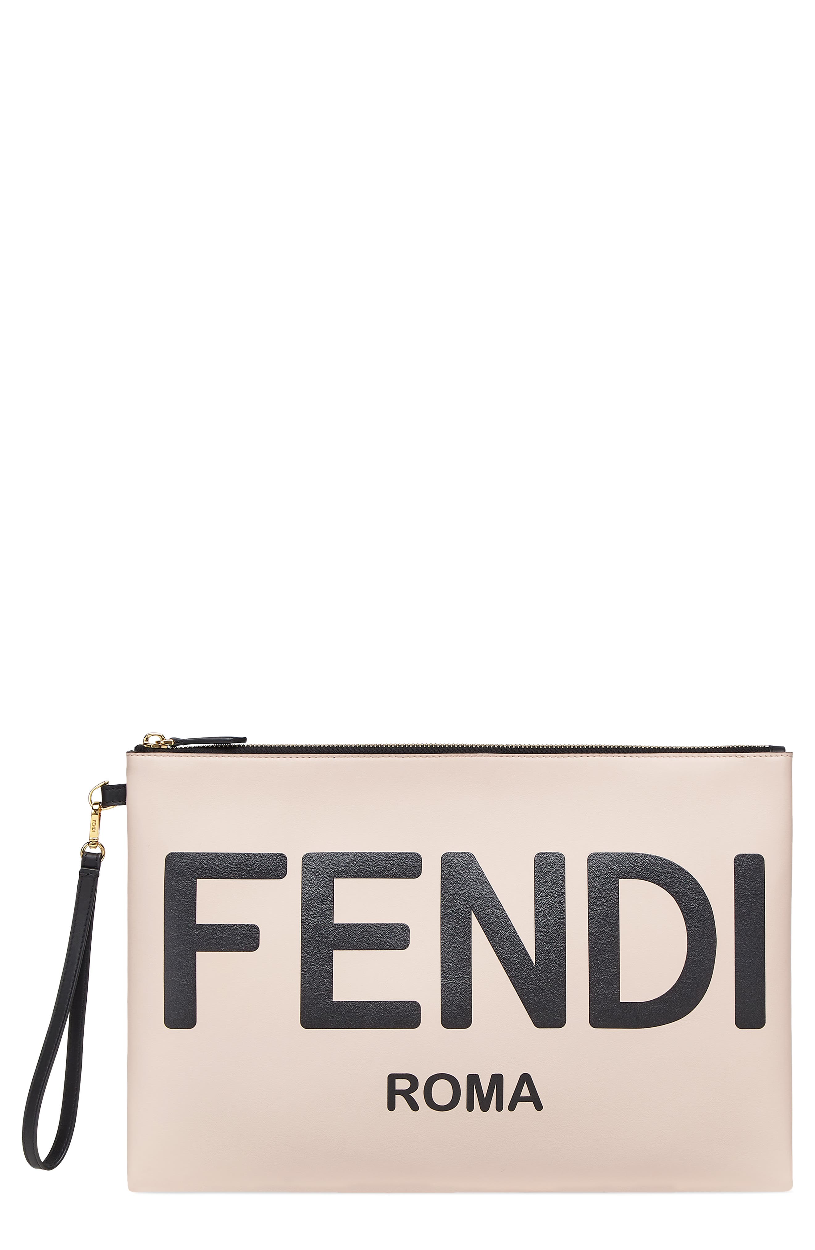 Fendi Large Logo Leather Flat Pouch, Main, color, 