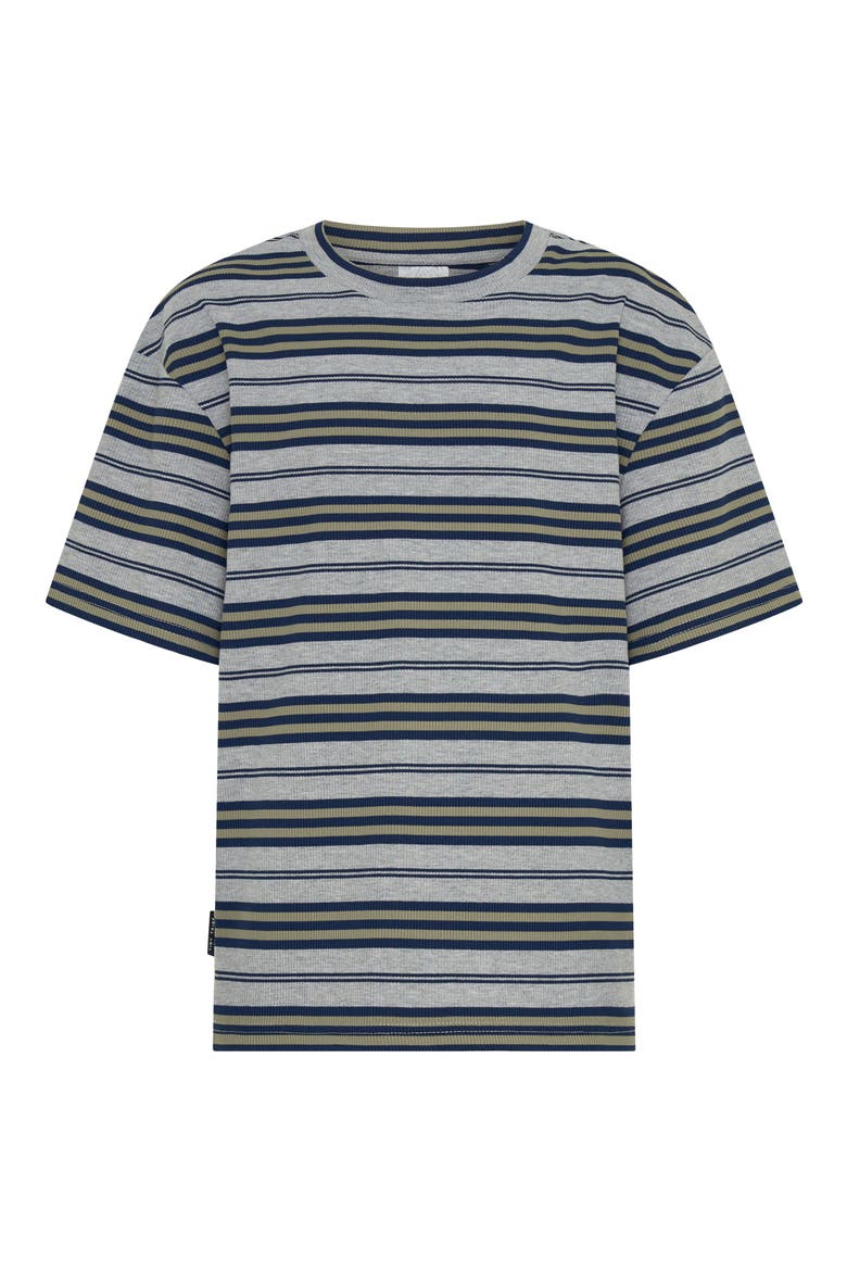 Kids' Stripe Rib Stretch Cotton T-Shirt, Main, color, GREY MULTI
