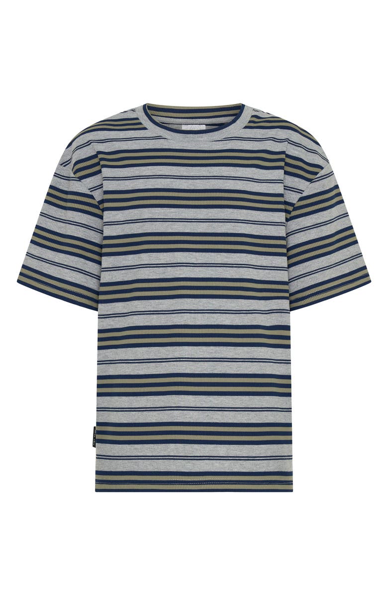 TINY TRIBE Kids' Stripe Rib Stretch Cotton T-Shirt, Main, color, Grey Multi