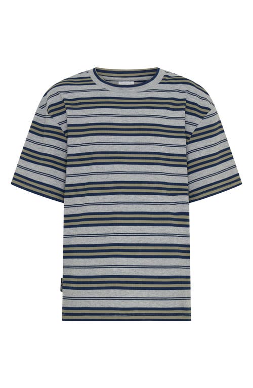 Tiny Tribe Kids' Stripe Rib Stretch Cotton T-shirt In Gray