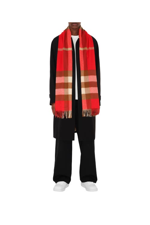 Burberry Check Cashmere Scarf In Bright Red