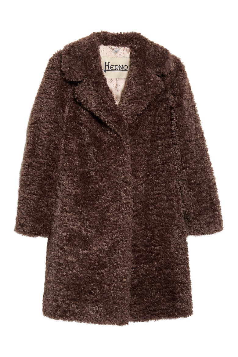 Curly Faux Fur Coat, Alternate, color, 8810 DARK BROWN