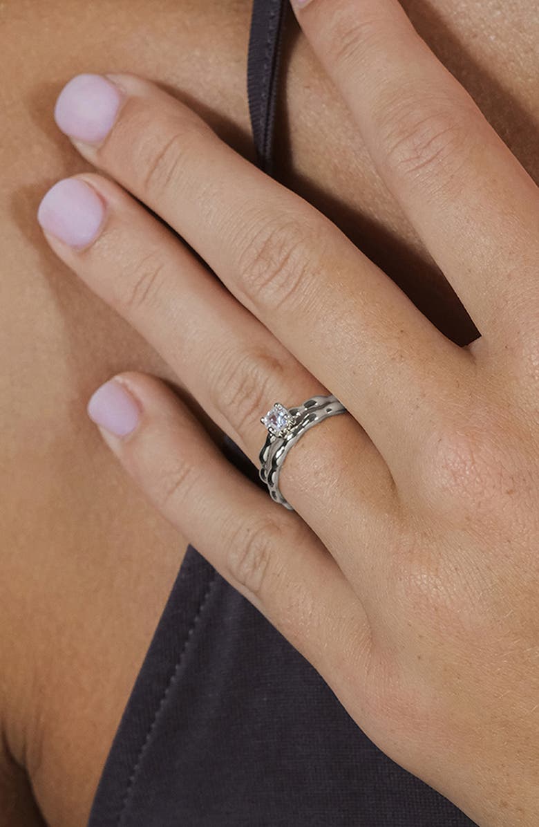 Sterling Forever Nicola Set of 2 Cubic Zirconia Molten Band Rings, Alternate, color, Silver