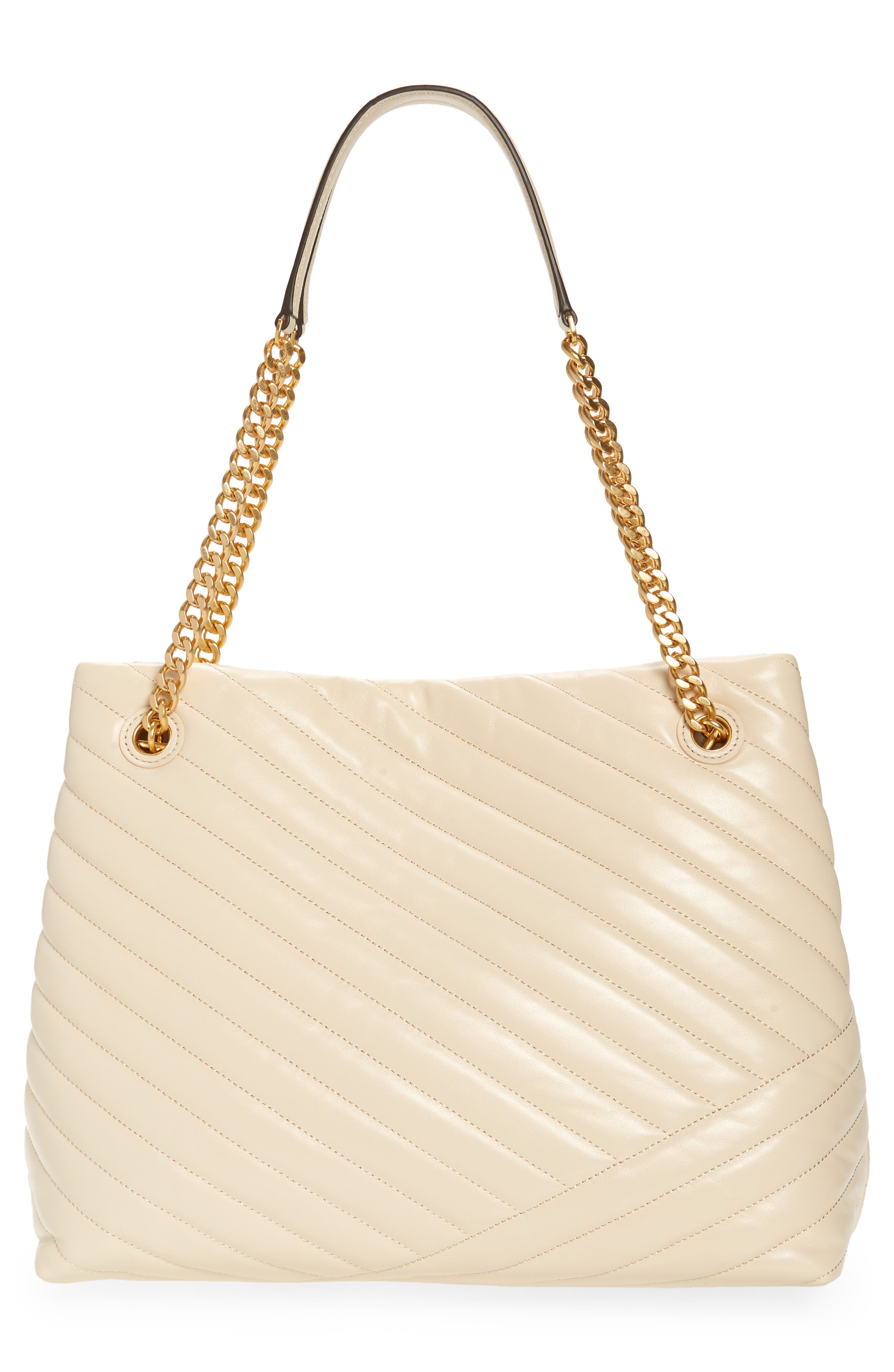 Kira Chevron Quilted Leather Tote, Alternate, color, NEW CREAM /59 ROLLED BRASS