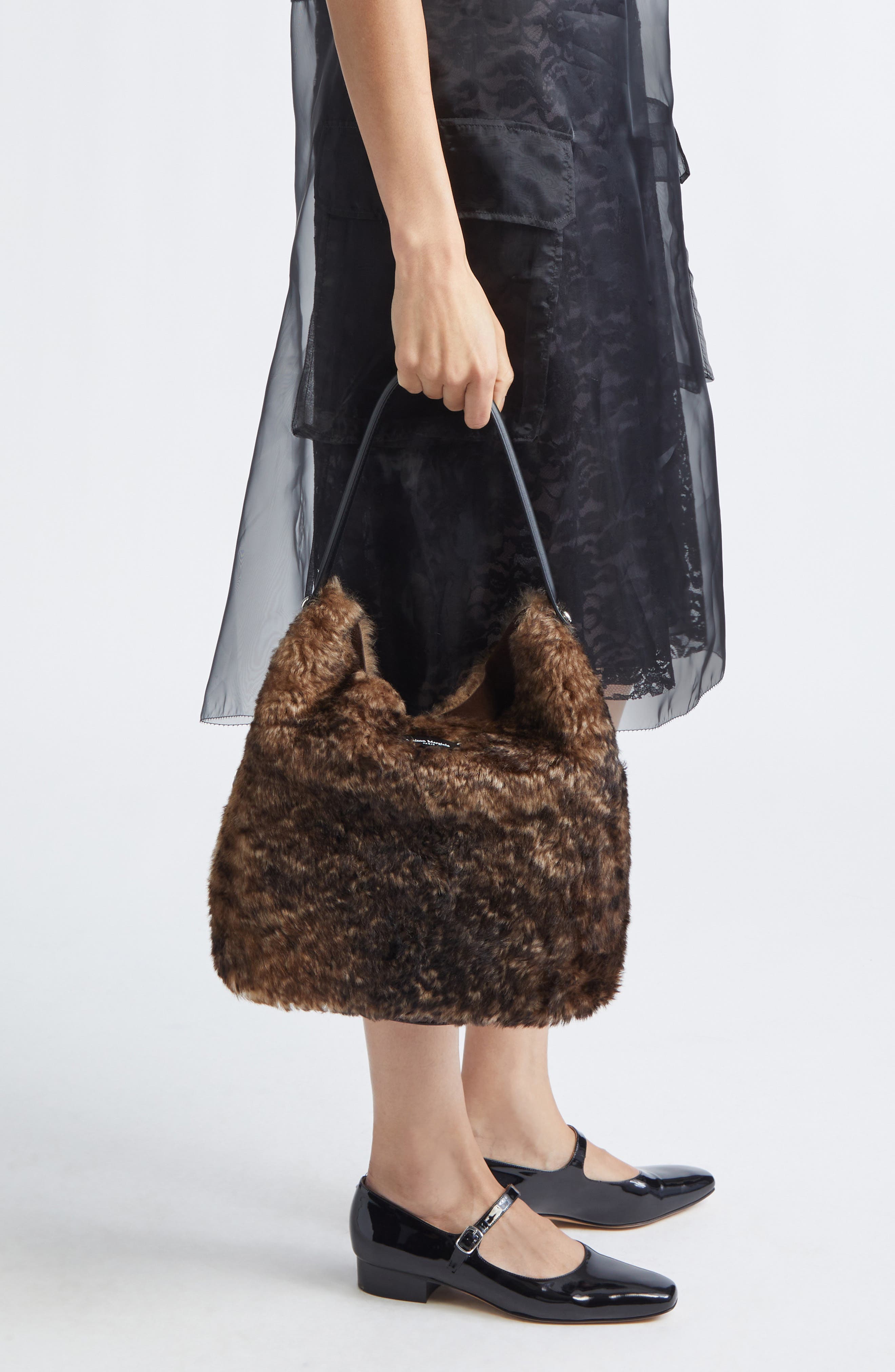 Maison Margiela Dress-age Leather 
Genuine Shearling Hobo Bag, Alternate, color, Bleached Brown/ Black
