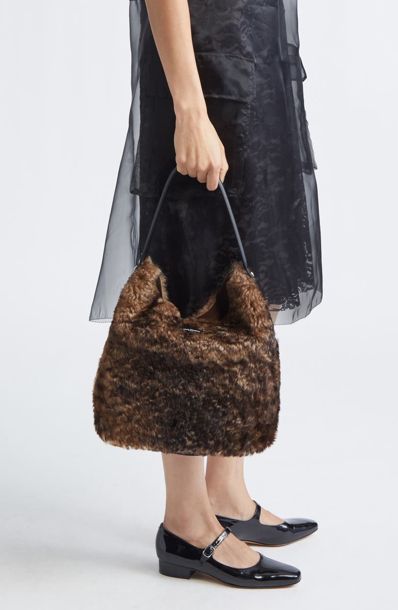 Maison Margiela Dress-age Leather & Genuine Shearling Hobo Bag, Alternate, color, Bleached Brown/ Black