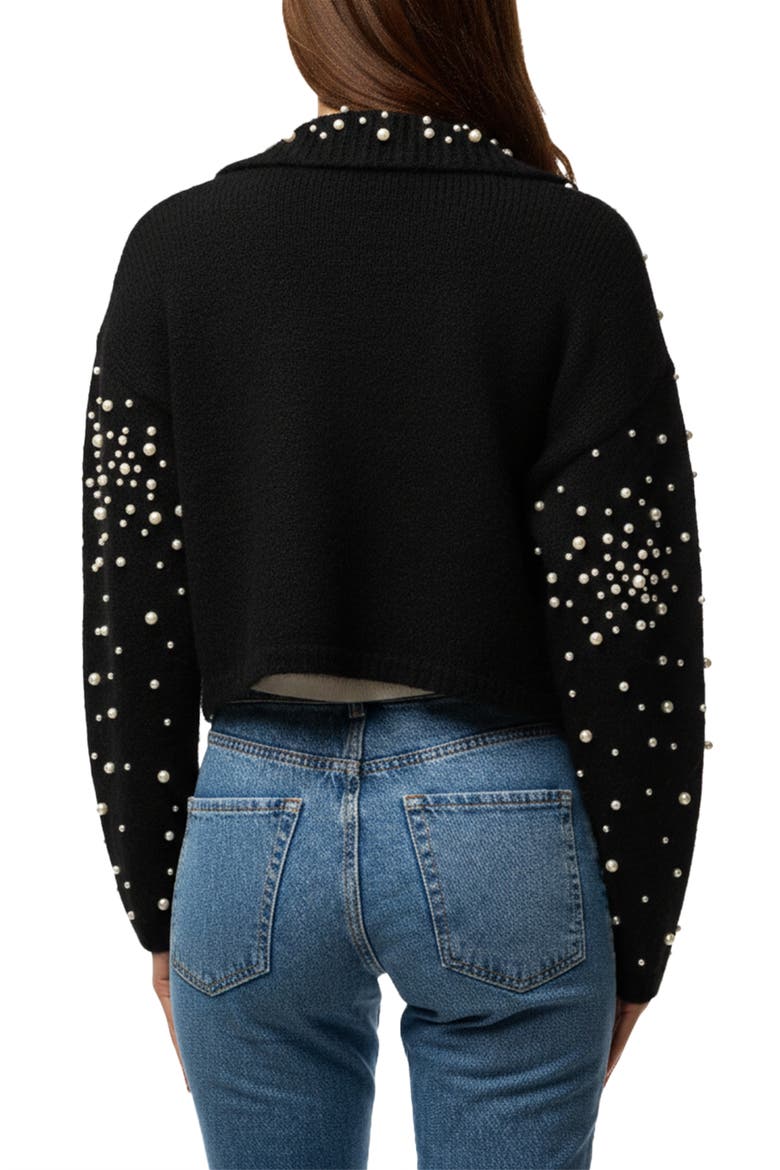 Faux Pearl Bead Open Front Cardigan, Alternate, color, BLACK